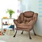 Upholstered Lazy Chair with Side Pocket and Metal Frame for Bedroom